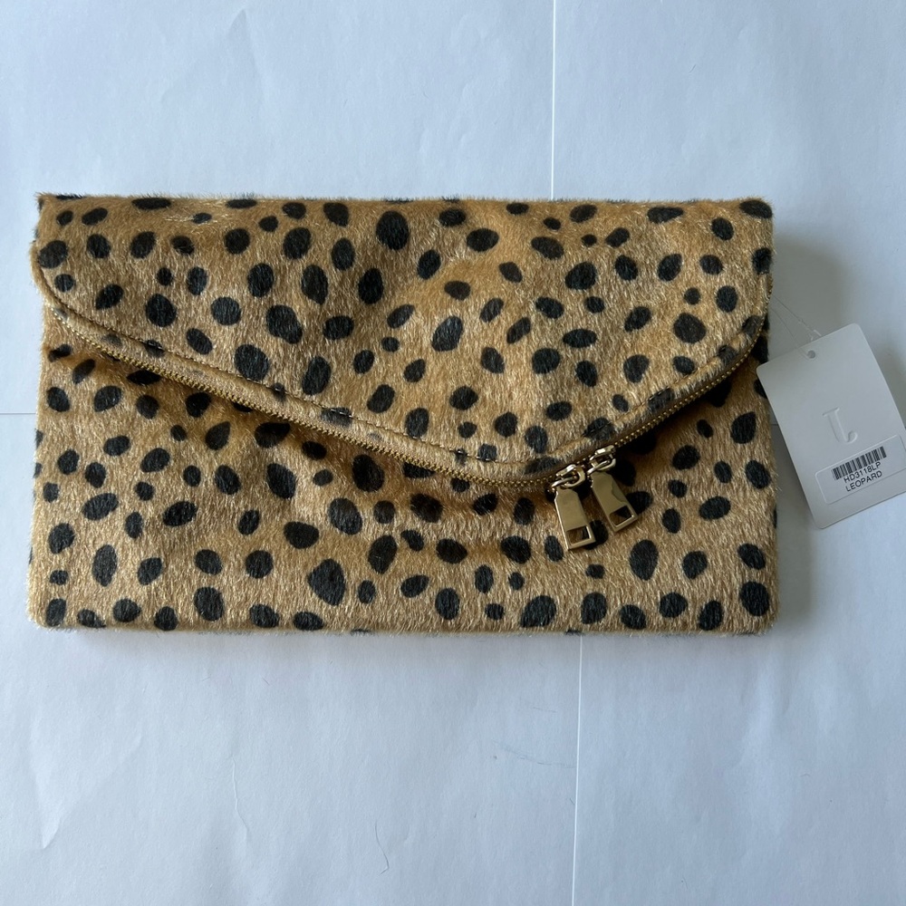 NWT J.Crew leopard, magnetic clutch bag